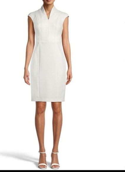 Anne Klein Crepe Stand Up Collar Cap Sleeve Sheath Dress